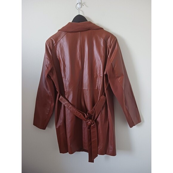 Vtg Iman Leather Jacket Trench Coat Asymmetrical Y2K Camel Size XL - Picture 3 of 9